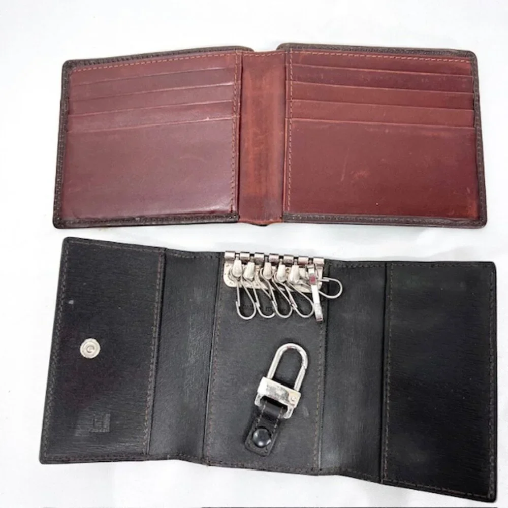 Set: DunHill Back leatherPouch Hold Key & Yuki Torri Wallet Bifold Brown (64)